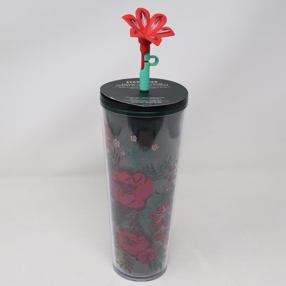 Starbucks Holiday 2022 Poinsettia Venti Tumbler Flower Straw Topper Rosette New - Picture 1 of 15